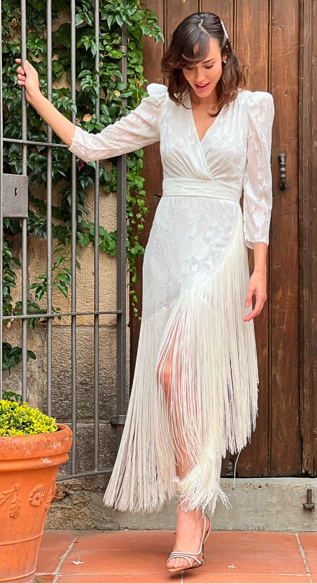Vestido gasa flecos
