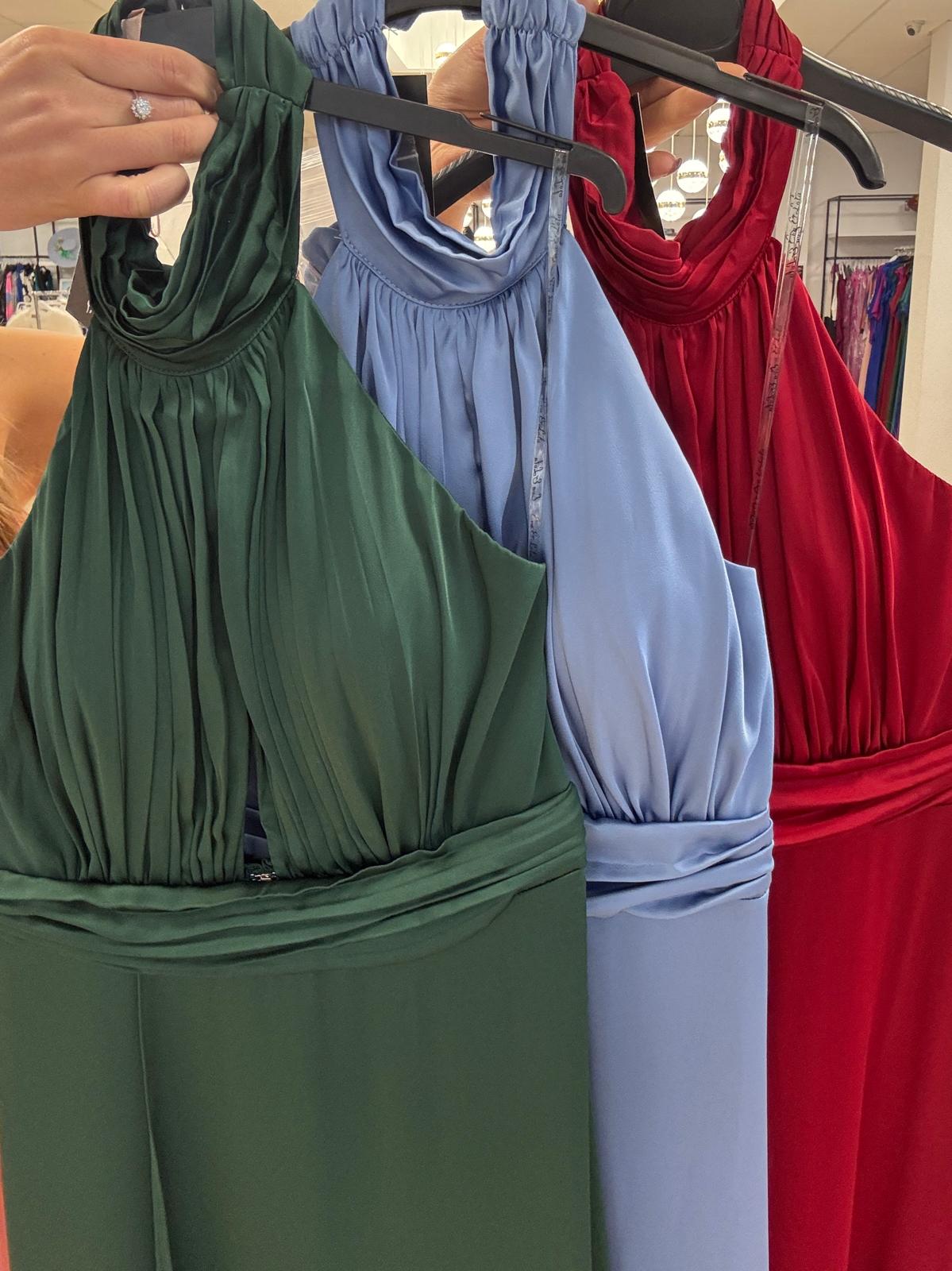 Vestidos máximos de satén estilo A-line con cuello halter y bolsillos Azul Pizarra