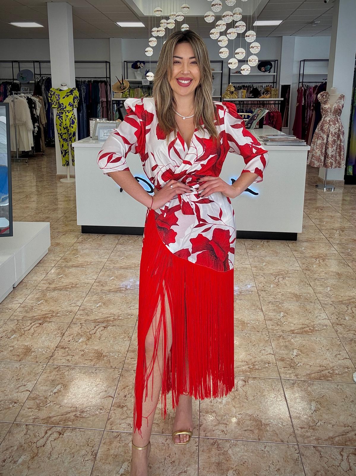 Vestido midi flecos