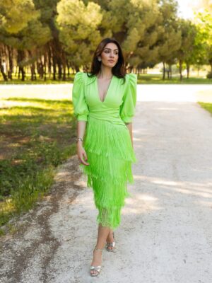 Vestido midi flecos