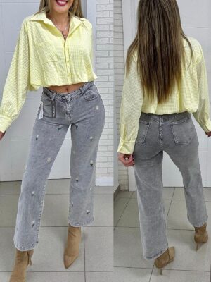 Jeans gris bordado