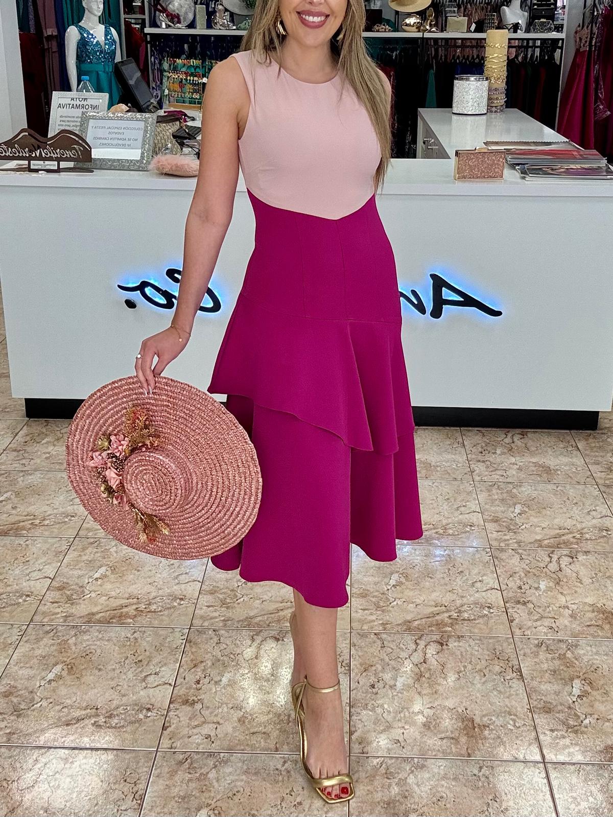 Vestido midi bicolor