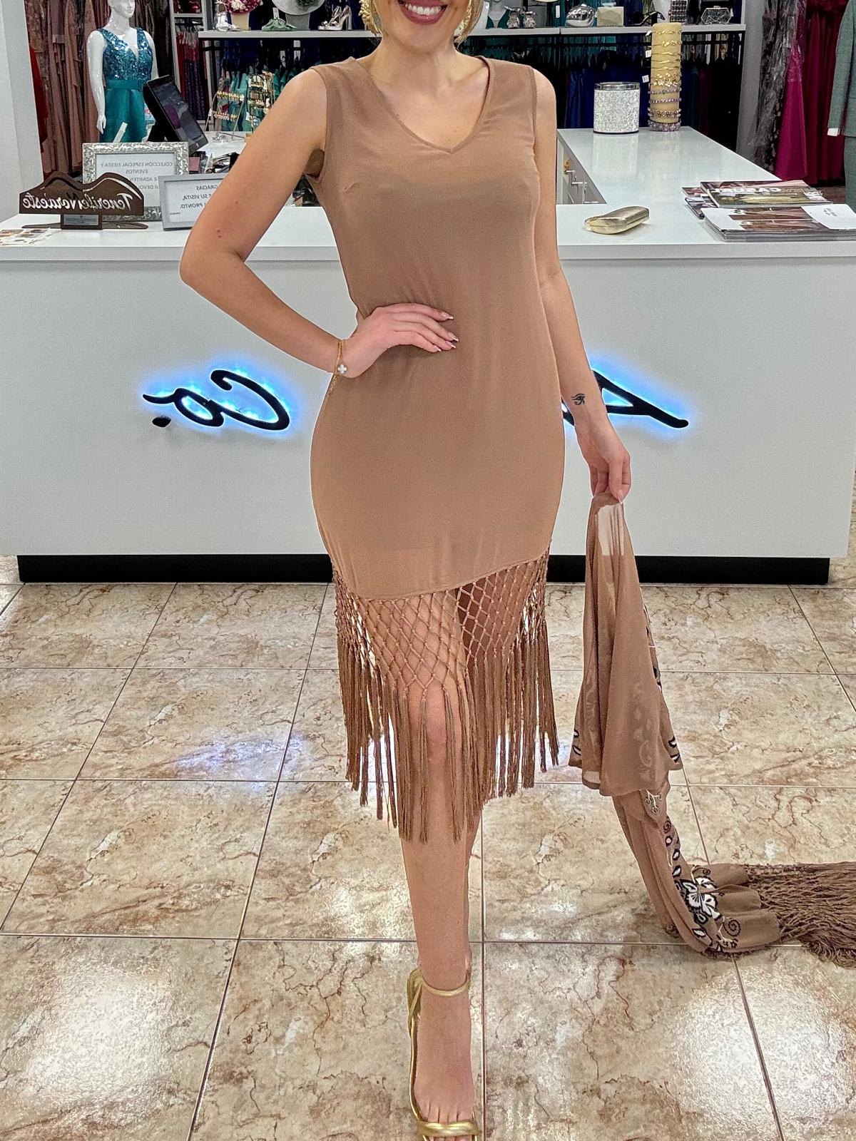 Vestido flecos/kaftán bordado - Imagen 2