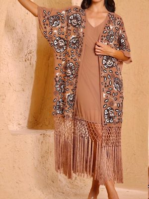 Vestido flecos/kaftán bordado