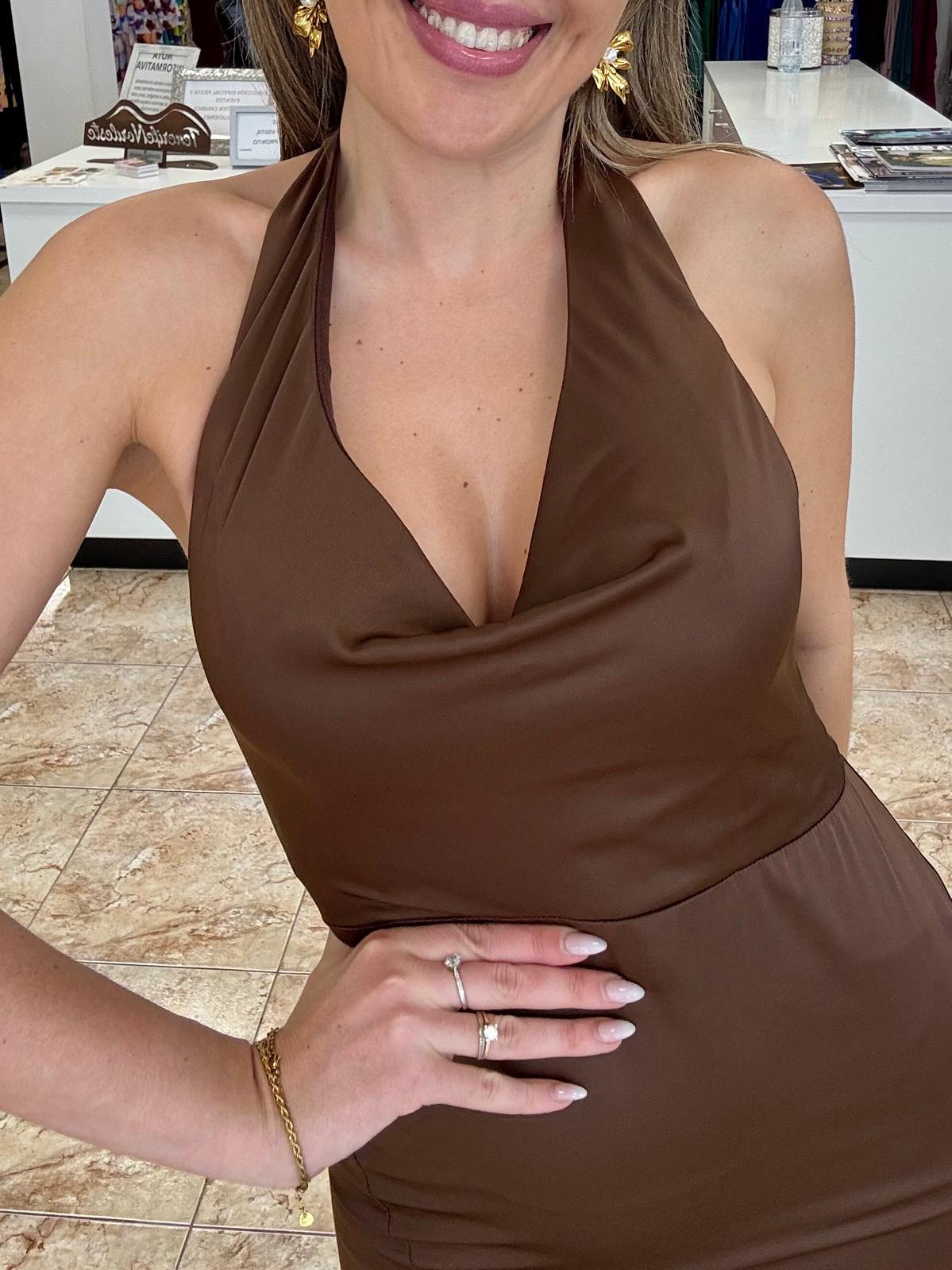 Vestido halter satinado - Imagen 3