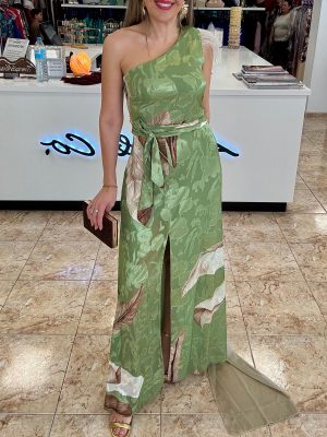 Vestido largo asimétrico estampado