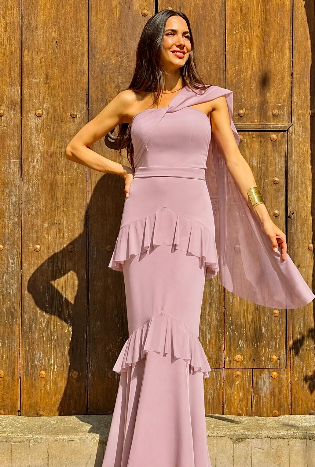 Vestido largo tul volantes
