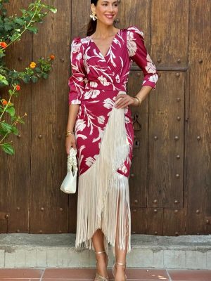 Vestido midi estampado flecos